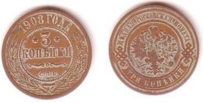 3 Kopeken Kupfer Münze Russland 1908