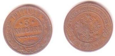 3 Kopeken Kupfer Münze Russland 1911
