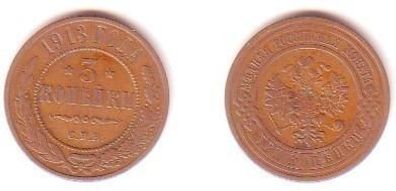 3 Kopeken Kupfer Münze Russland 1913