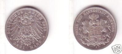 3 Mark Silber Münze Freie und Hansestadt Hamburg 1913 J