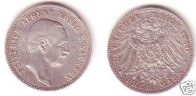 3 Mark Silber Münze Sachsen König Friedrich August 1910