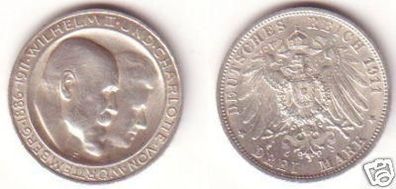 3 Mark Silber Münze Württemberg Silberhochzeit 1911