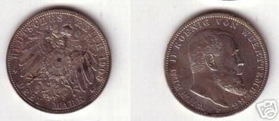 3 Mark Silber Münze Württemberg Wilhelm II 1909