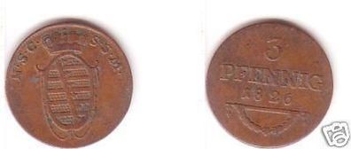 3 Pfennig Kupfer Münze Sachsen Coburg Saalfeld 1826