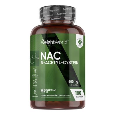 NAC - N-Acetyl L-Cystein -180 Kapseln - 600mg je Kapsel - 6 Monate Vorrat WeightWorld