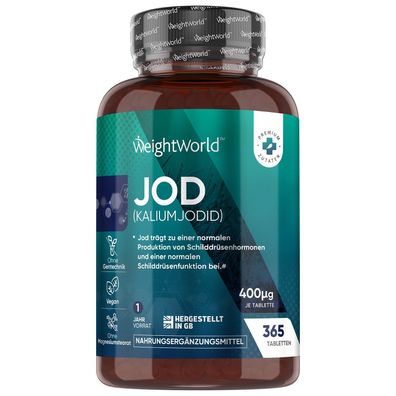 Jod Tabletten - 400µg pro Tablette- 365 Kaliumjodid Tabletten - 1 Jahresvorrat