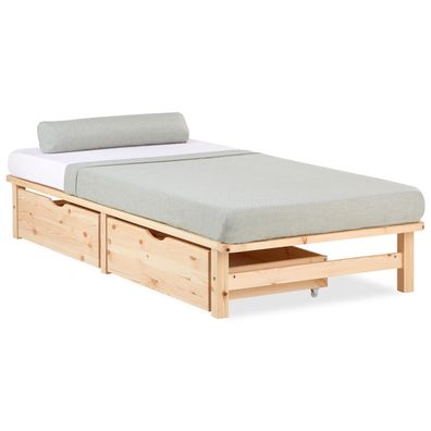 Palettenbett 90x200 cm mit Bettkasten 2er Set Lattenrost Holzbett Natur Palettenmö