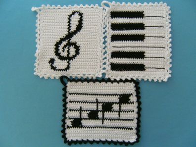 1 Paar Topflappen Musik Note Klavier Notenschlüssel Handarbeit gehäkelt Baumwolle