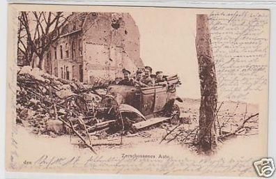 35849 Feldpost Ak zerschoßenes Auto im 1. Weltkrieg 1917