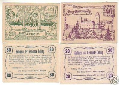 4 Banknoten Notgeld der Gemeinde Lebing O.Ö. 1920
