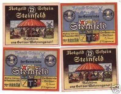 4 Banknoten Notgeld der Gemeinde Steinfeld 1921