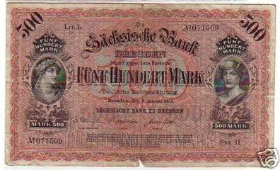 Banknote 500 Mark Sächsische Bank Dresden 1911