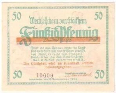 Banknote 50 Pfennig Wechselschein von Stöckheim 1920
