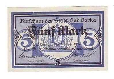Banknote 5 Mark Stadt Bad Berka 15. November 1918