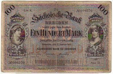 Banknote 100 Mark Sächsische Bank Dresden 1911