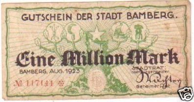 Banknote 1 Million Mark Inflation Stadt Bamberg 1923