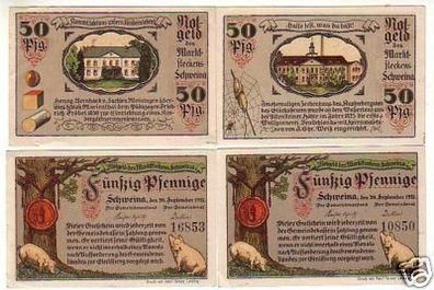 4 Banknoten Notgeld der Marktfleckens Schweina 1921