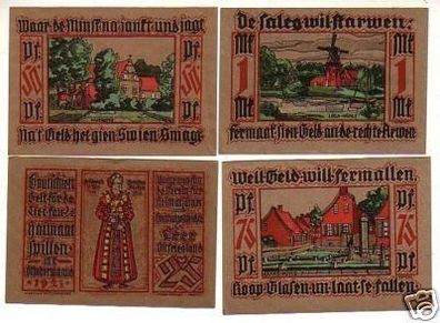4 Banknoten Notgeld der Stadt Leer in Ostfriesland 1921