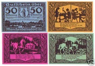 4 Banknoten Notgeld der Stadt Münchenbernsdorf 1921