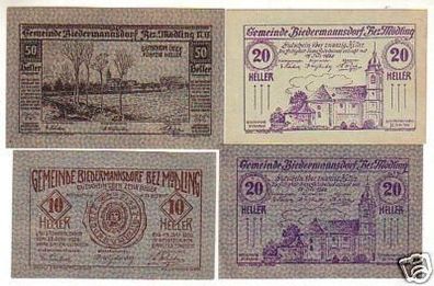 4 Banknoten Notgeld Gemeinde Biedermannsdorf 1920