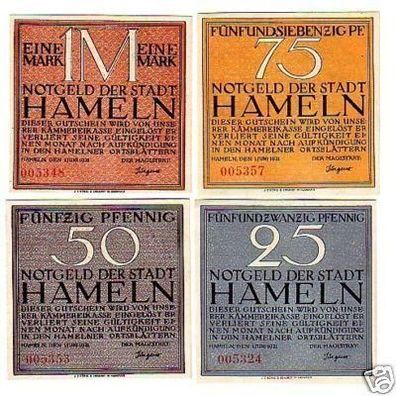 4 Banknoten Notgeld Stadt Hameln 1921