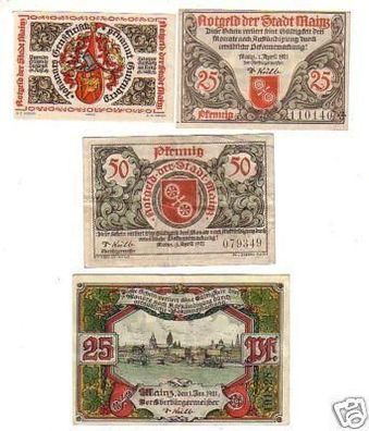 4 Banknoten Notgeld Stadt Mainz 1921