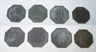 4 Notgeld Zink Münzen Stadt Mainz 1917