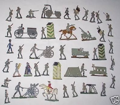 42 schöne alte Zinnfiguren Soldaten und Technik