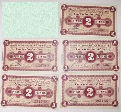 5 Banknoten Notgeld Ammoniakwerk Merseburg 1920