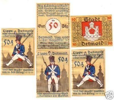 5 Banknoten Notgeld der Stadt Detmold 1920