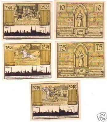 5 Banknoten Notgeld der Stadt Münchenbernsdorf 1921