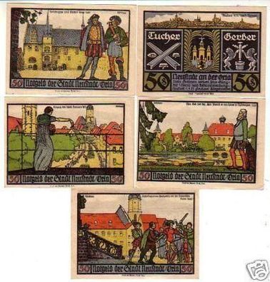 5 Banknoten Notgeld der Stadt Neustadt an der Orla 1921