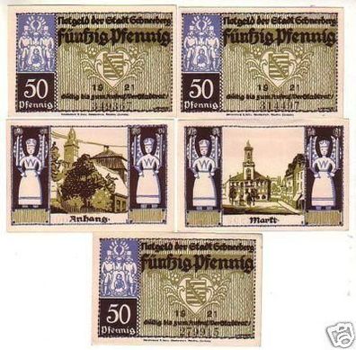 5 Banknoten Notgeld der Stadt Schneeberg 1921