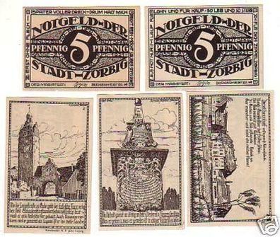 5 Banknoten Notgeld der Stadt Zörbig 1921