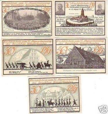 5 Banknoten Notgeld Landeskriegerverband Lübeck 1921