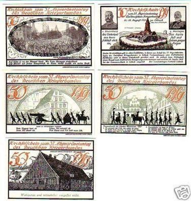 5 Banknoten Notgeld Lübeck deutscher Kriegerbund 1921