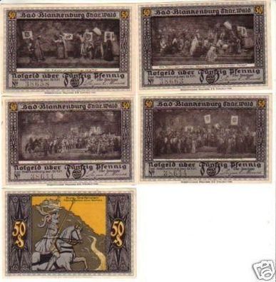 5 Banknoten Notgeld Stadt Bad Blankenburg 1921