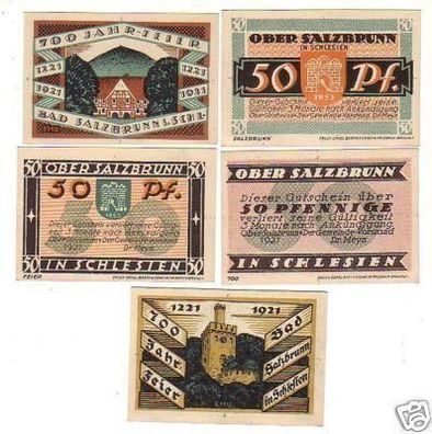 5 Banknoten Notgeld Stadt Ober Salzbrunn Schlesien 1921