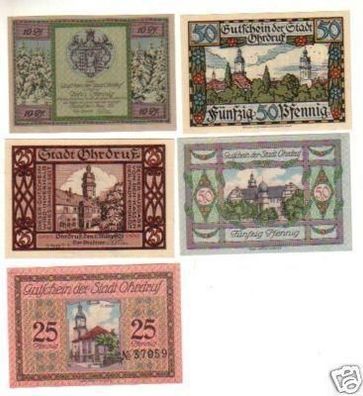 5 Banknoten Notgeld Stadt Ohrdruf 1921