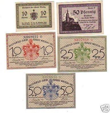 5 Banknoten Notgeld Stadt Weida um 1920