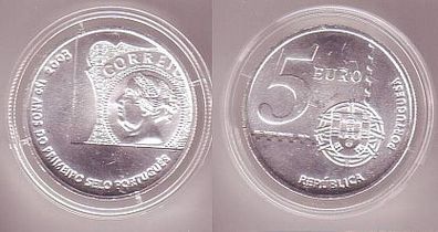 5 Euro Silber Münze Portugal 2003 Stgl.