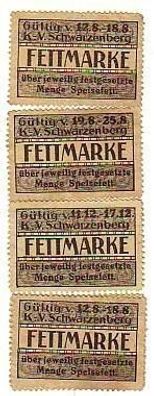 5 Fettmarken für Speisefett K.-V. Schwarzenberg um 1923