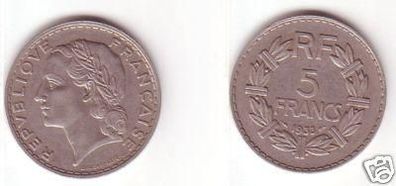 5 Francs Nickel Münze Frankreich 1933