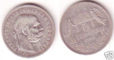 5 Kronen Silber Münze Ungarn 1900 Franz Joseph