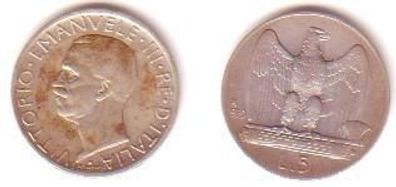 5 Lire Silber Münze Italien 1929 R