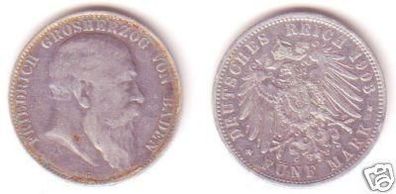 5 Mark Silber Münze Baden Großherzog Friedrich 1903