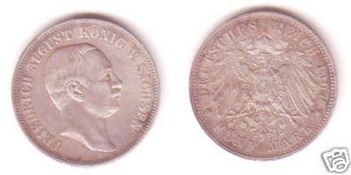 5 Mark Silber Münze Sachsen König Friedrich August 1907