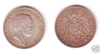 5 Mark Silber Münze Sachsen König Friedrich August 1914