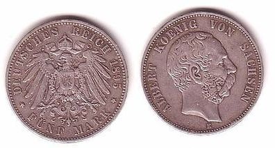 5 Mark Silber Münze Sachsen König Georg 1895 E