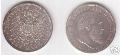 5 Mark Silber Münze Württemberg König Wilhelm II 1903